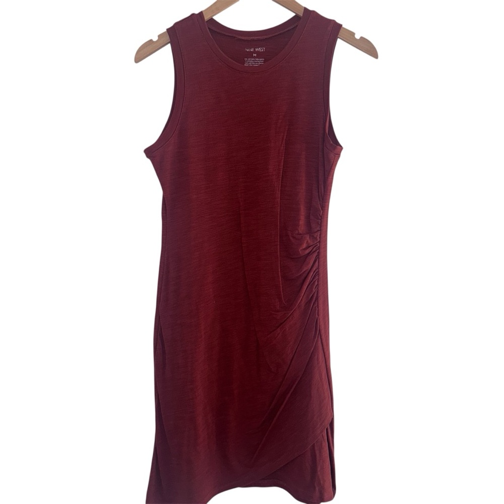 Nine West Rouched Side Sleeveless Rust/Mini Casual Dress Tulip Hem - Med